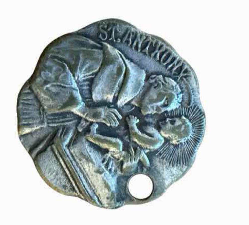 St. Anthony Messenger Cincinnati Silvertone Medal Keychain Fob